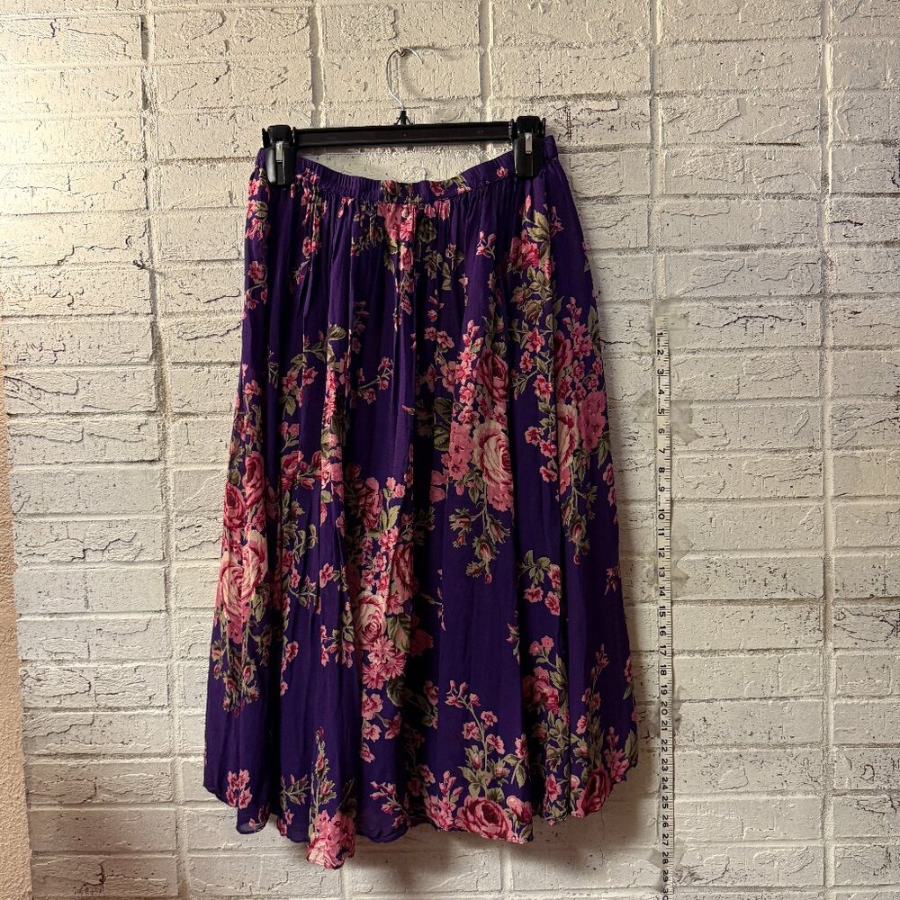 Vintage Chadwick’s Purple Floral Maxi Skirt | Cottagecore Boho Elastic Waist PL